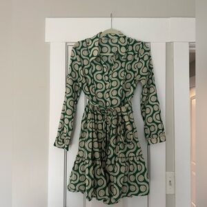 Zara Green and Cream Patterned Mini Dress